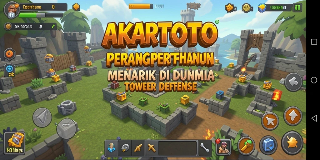 Gameplay AKARTOTO yang seru dengan pertahanan menara strategis.
