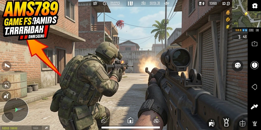 Tangkapan layar utama menunjukkan aksi intens dalam permainan FPS.