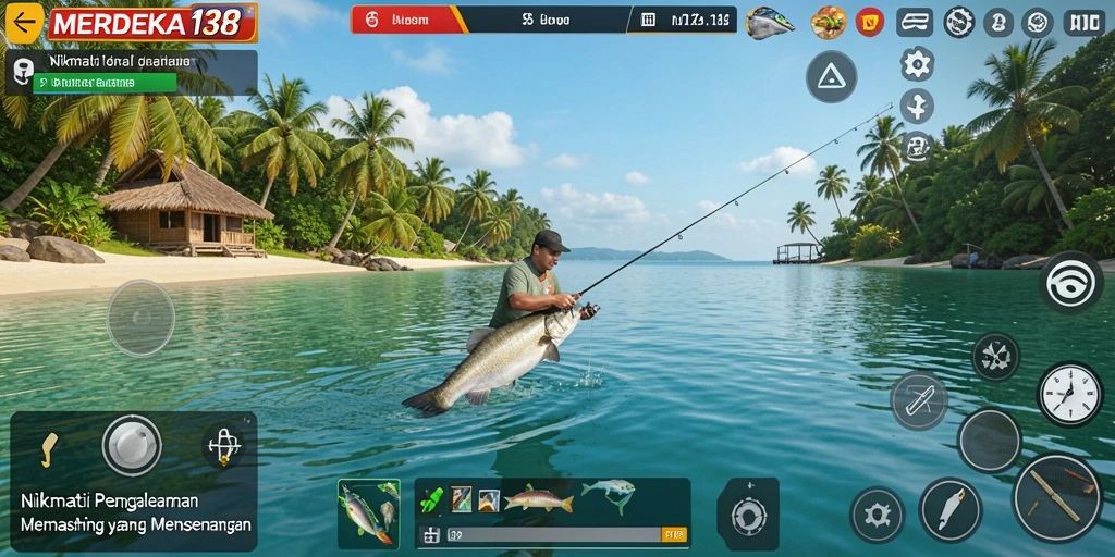 Gameplay seru dalam <strong>MERDEKA138</strong> saat menangkap ikan.