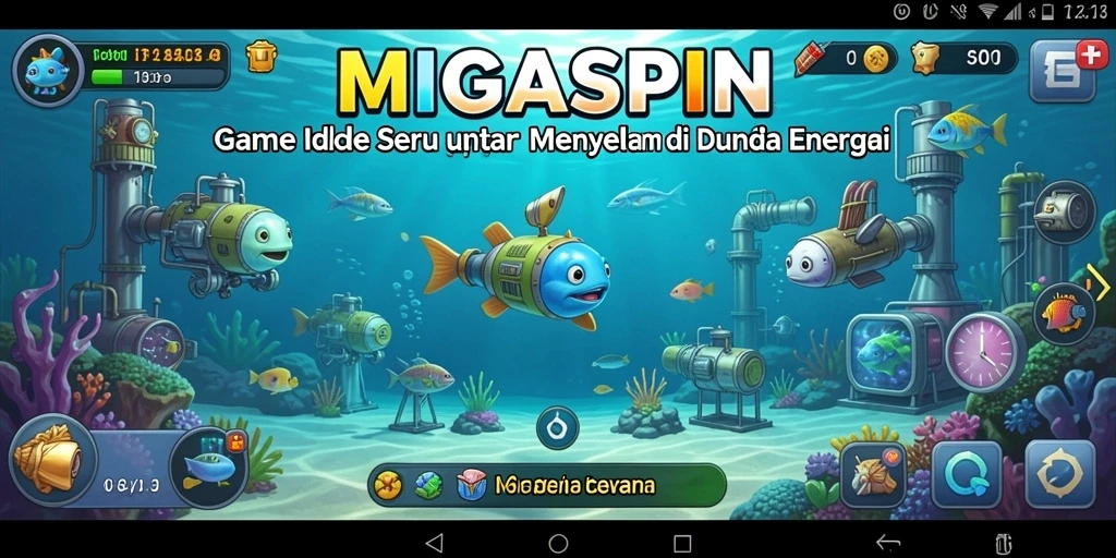 Screenshot gameplay MIGASPIN menampilkan pengelolaan sumber daya energi yang menyenangkan.